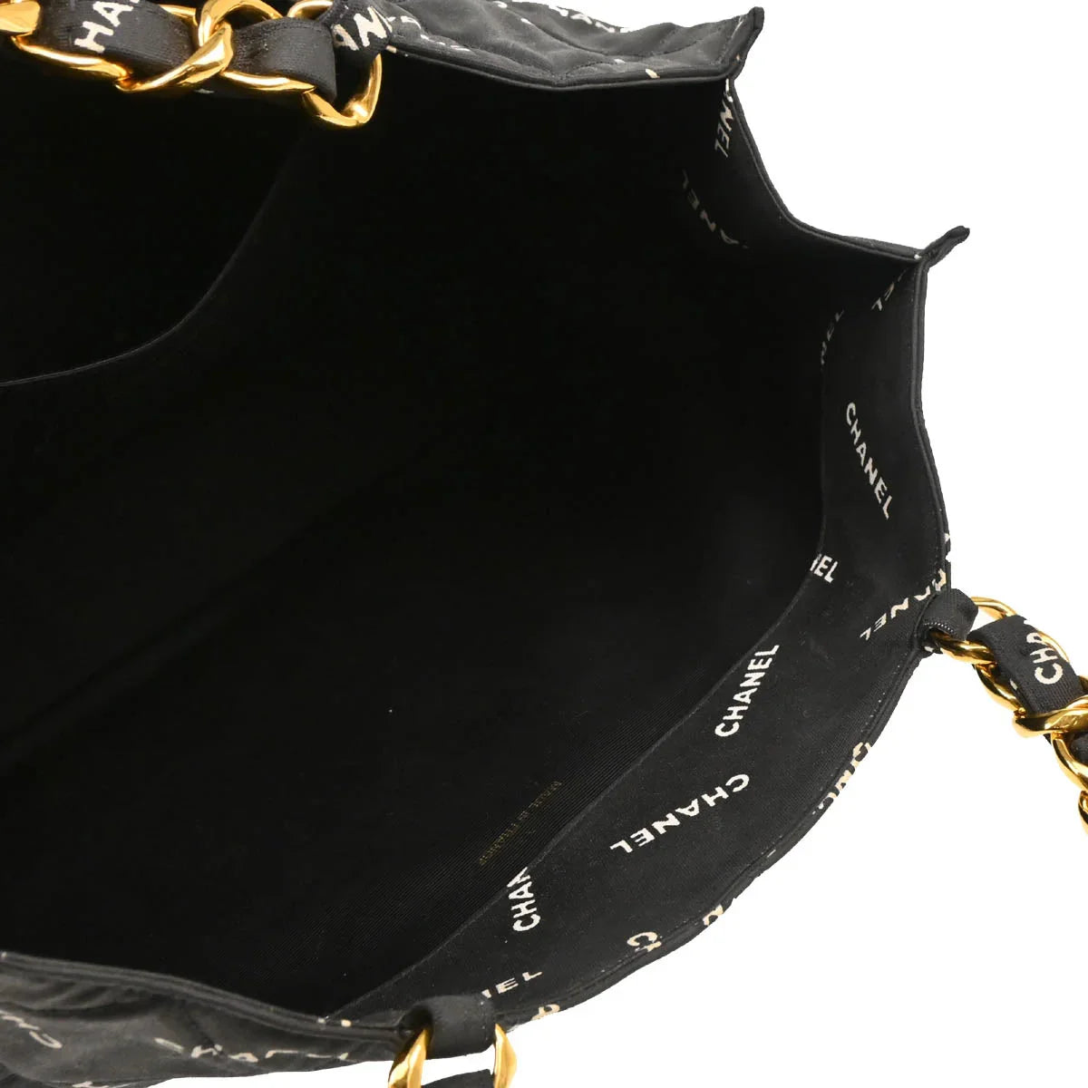 Chanel 1994-1996 Black Canvas Logo Print Chain Tote Handbag