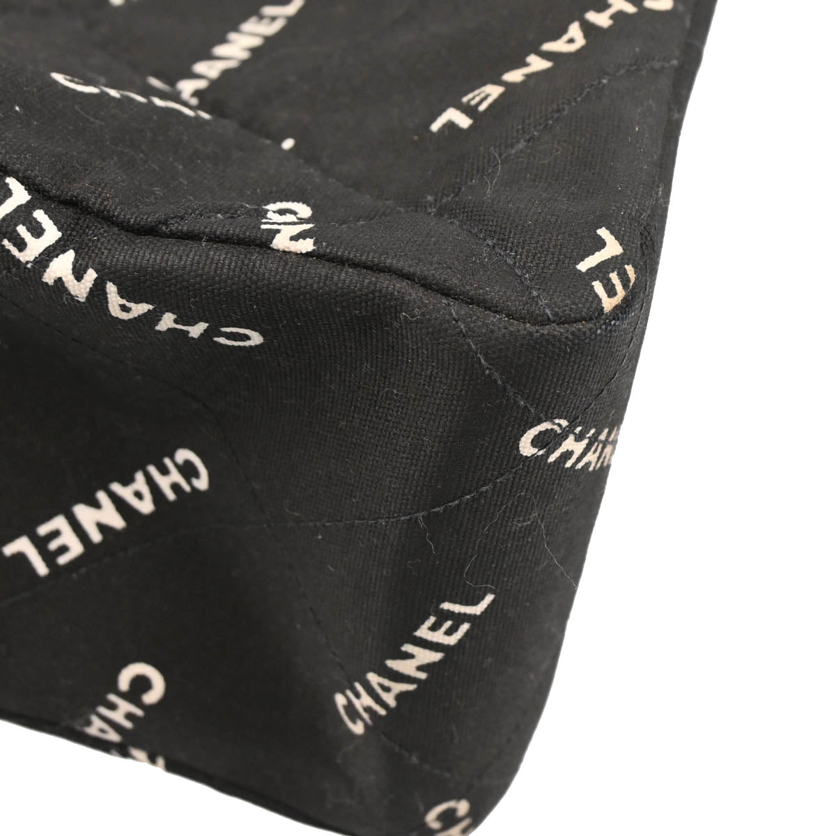 Chanel 1994-1996 Black Canvas Logo Print Chain Tote Handbag