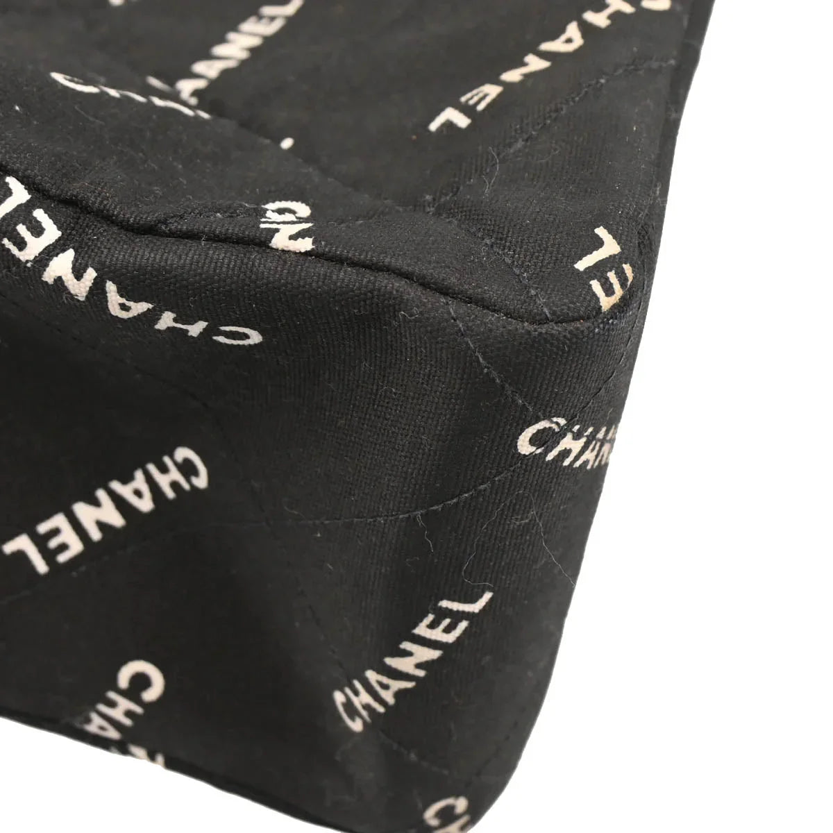 Chanel 1994-1996 Black Canvas Logo Print Chain Tote Handbag