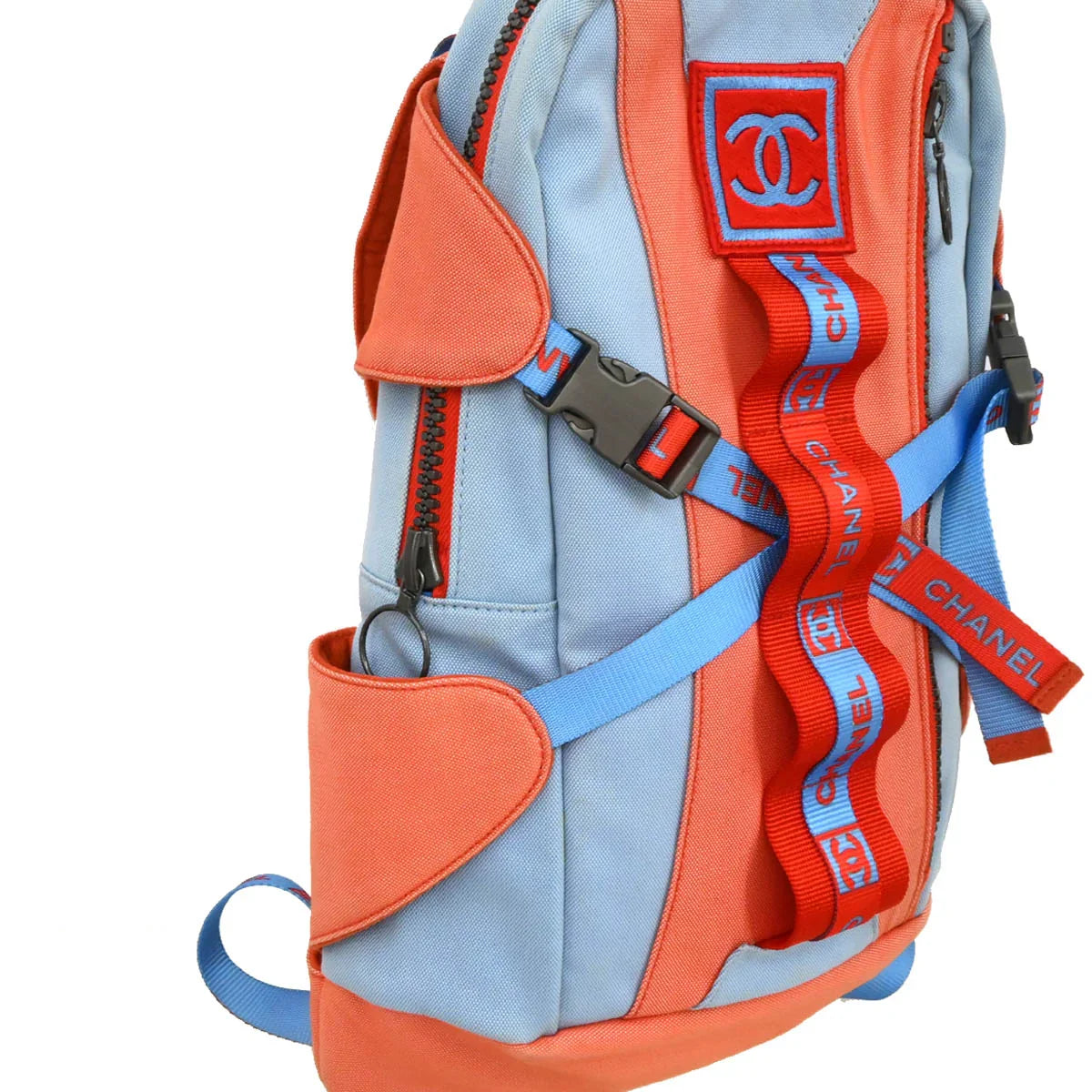 Chanel 2001-2003 Light Blue Orange Canvas Sport Line Backpack