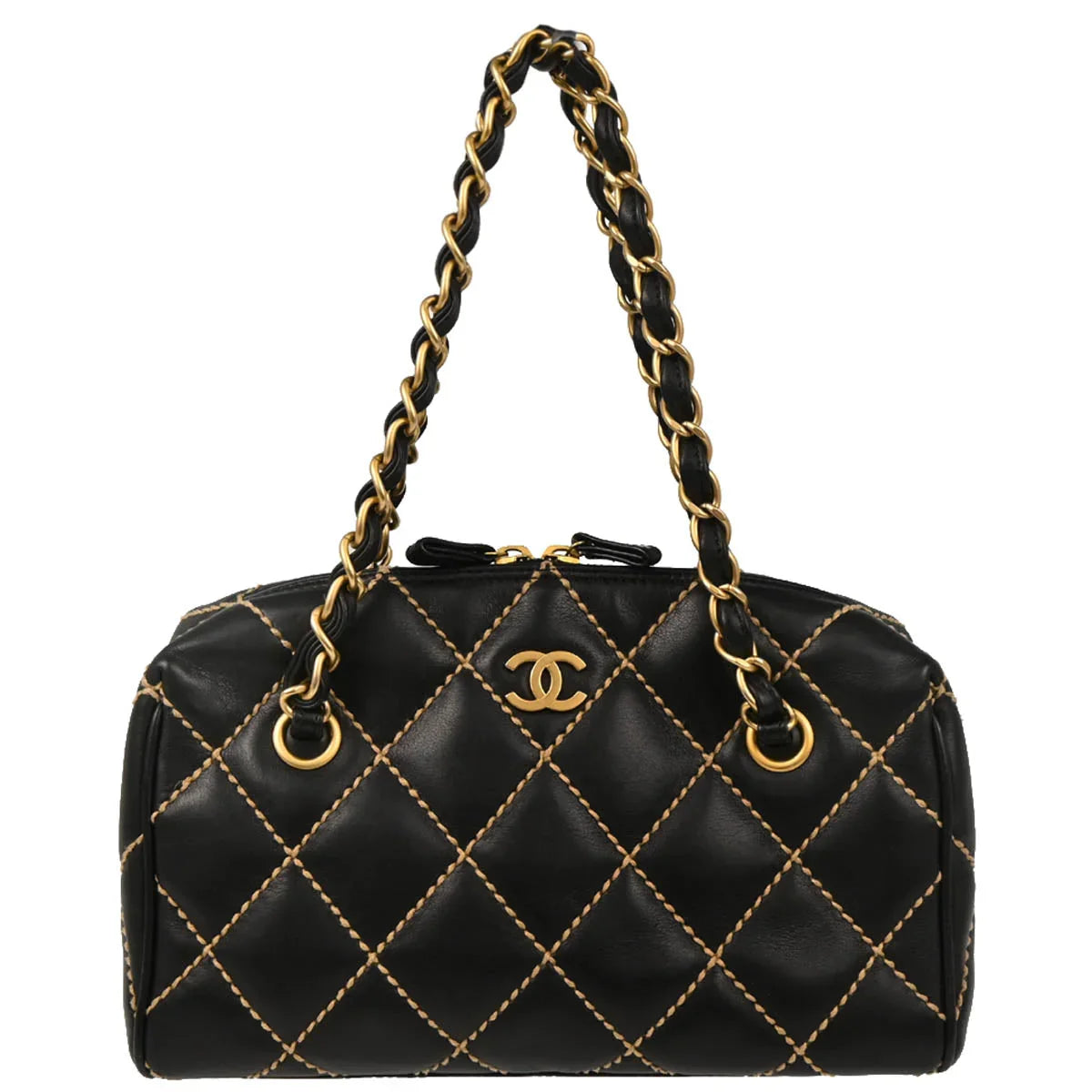 Chanel 2003-2004 Black Calfskin Wild Stitch Handbag