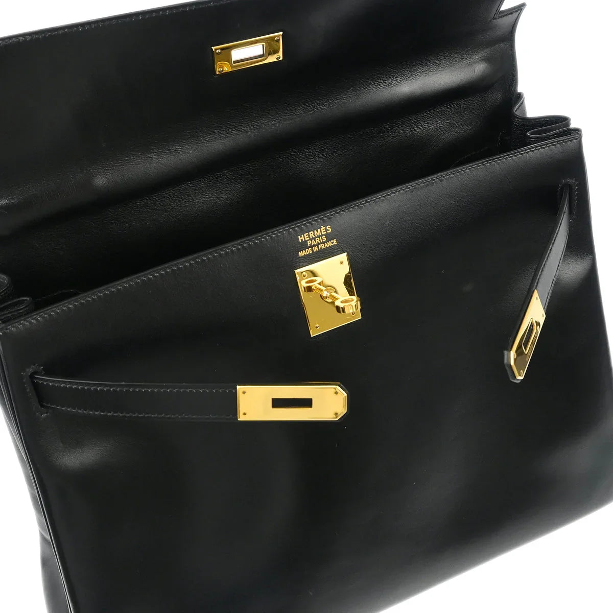 Hermes 2000 Black Box Calf Kelly 35 Retourne 2way Shoulder Handbag