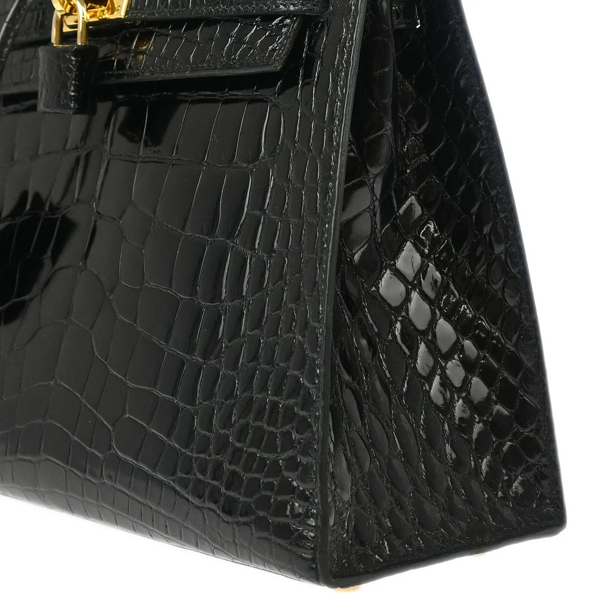 Hermes * Black Alligator Kelly 25 Sellier 2way Shoulder Handbag
