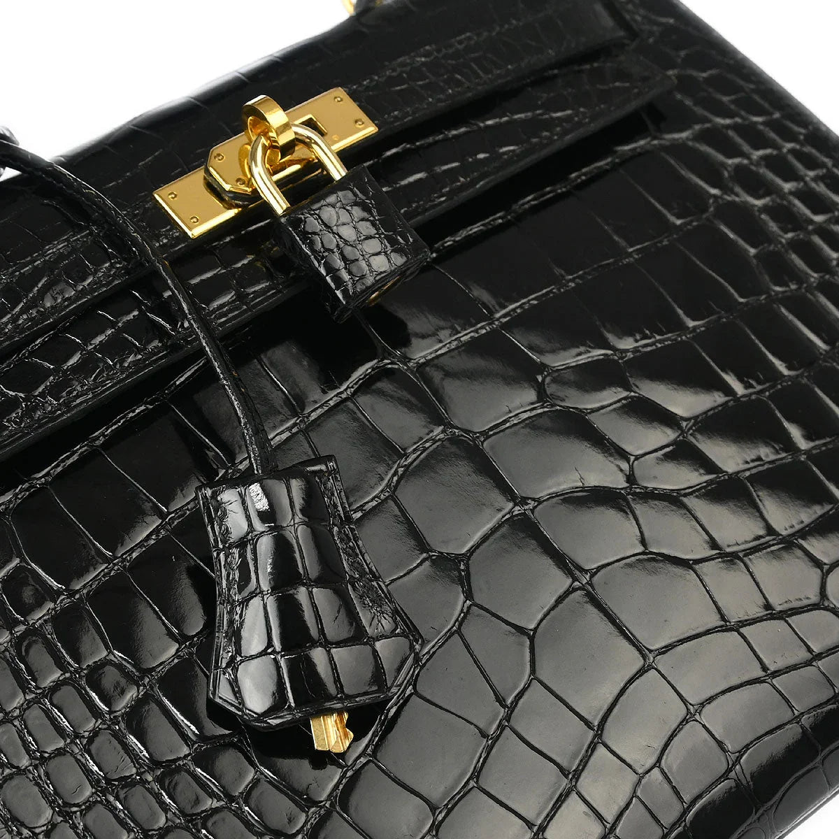 Hermes * Black Alligator Kelly 25 Sellier 2way Shoulder Handbag
