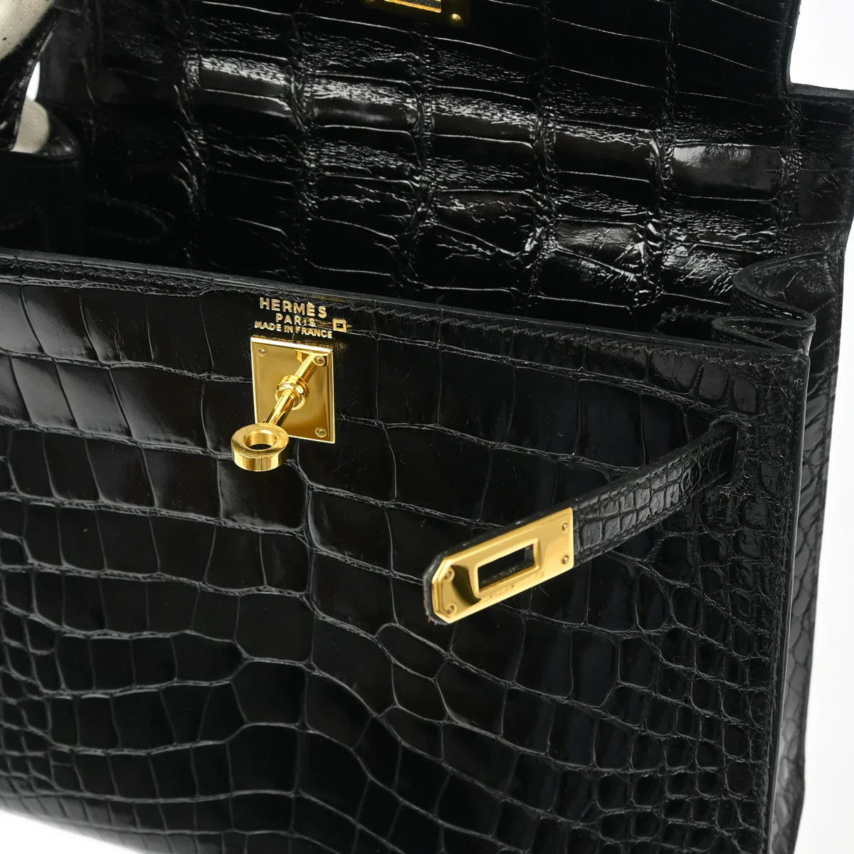 Hermes * Black Alligator Kelly 25 Sellier 2way Shoulder Handbag