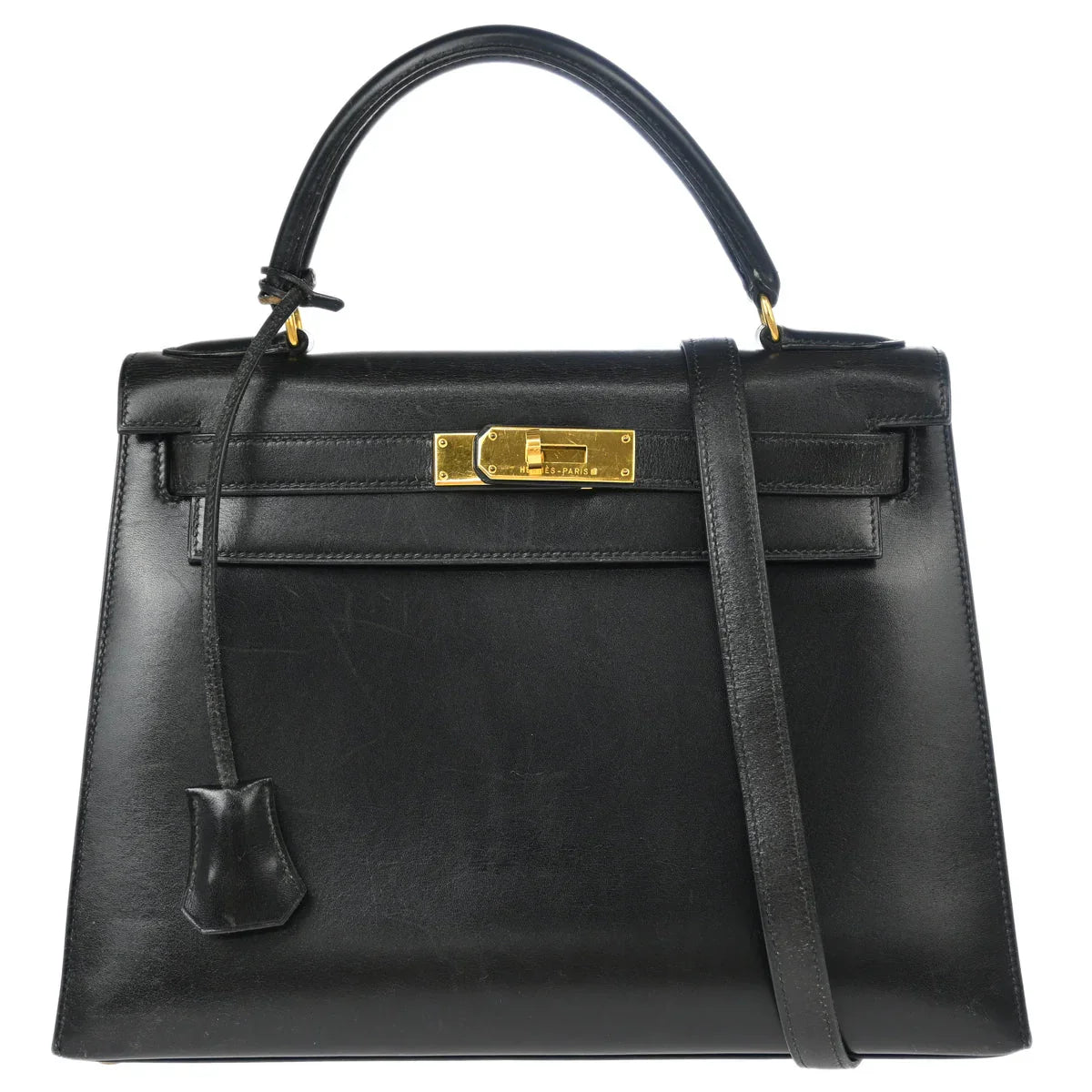 Hermes Black Box Calf Kelly 28 Sellier 2way Shoulder Handbag
