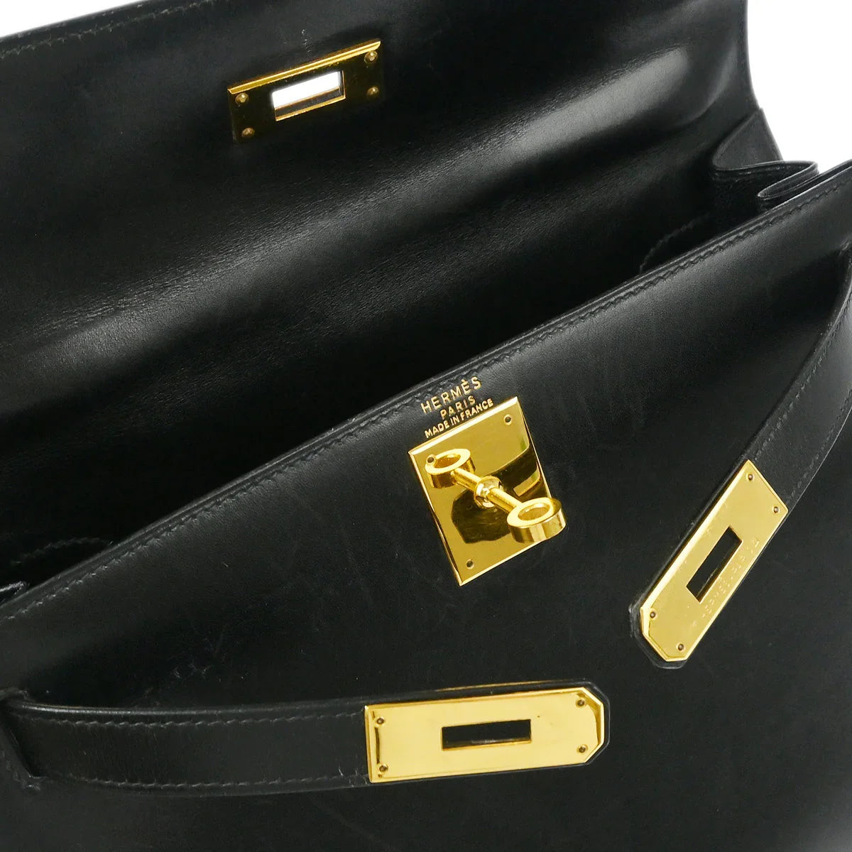 Hermes Black Box Calf Kelly 28 Sellier 2way Shoulder Handbag