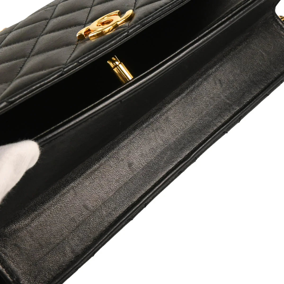 Chanel 2006-2008 Black Lambskin Turnlock Small Full Flap Shoulder Bag