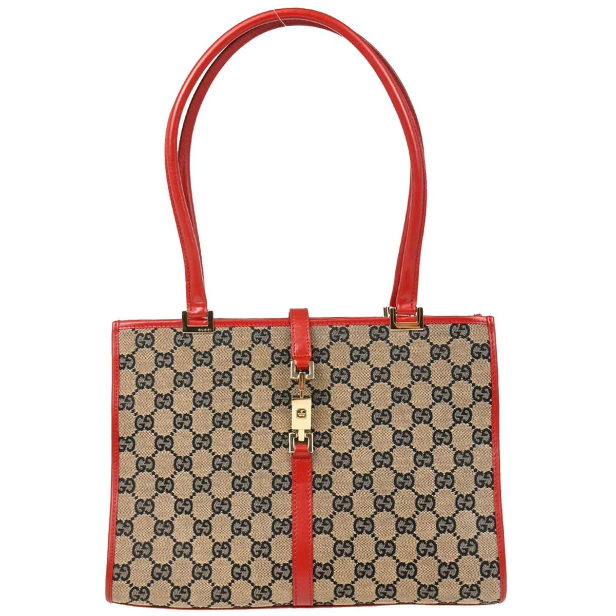 Gucci Red Beige GG Jackie Hobo Handbag