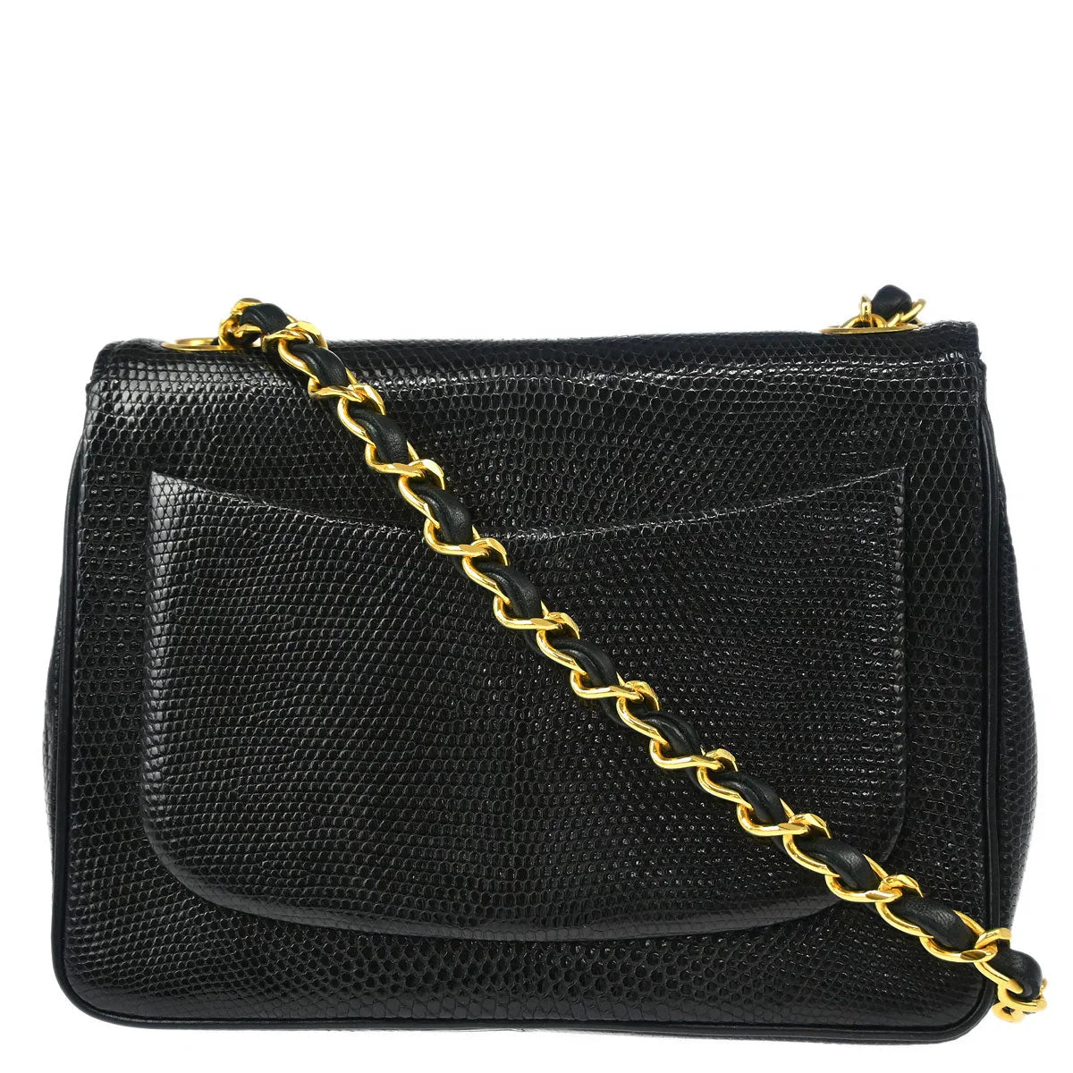 Chanel 1989-1991 * Black Lizard Mini Classic Square Flap Shoulder Bag