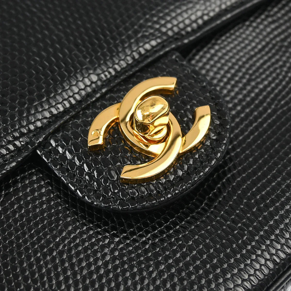 Chanel 1989-1991 * Black Lizard Mini Classic Square Flap Shoulder Bag