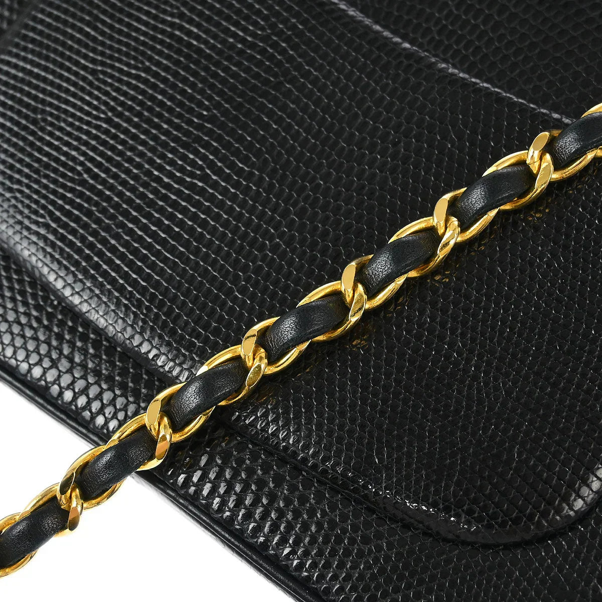 Chanel 1989-1991 * Black Lizard Mini Classic Square Flap Shoulder Bag