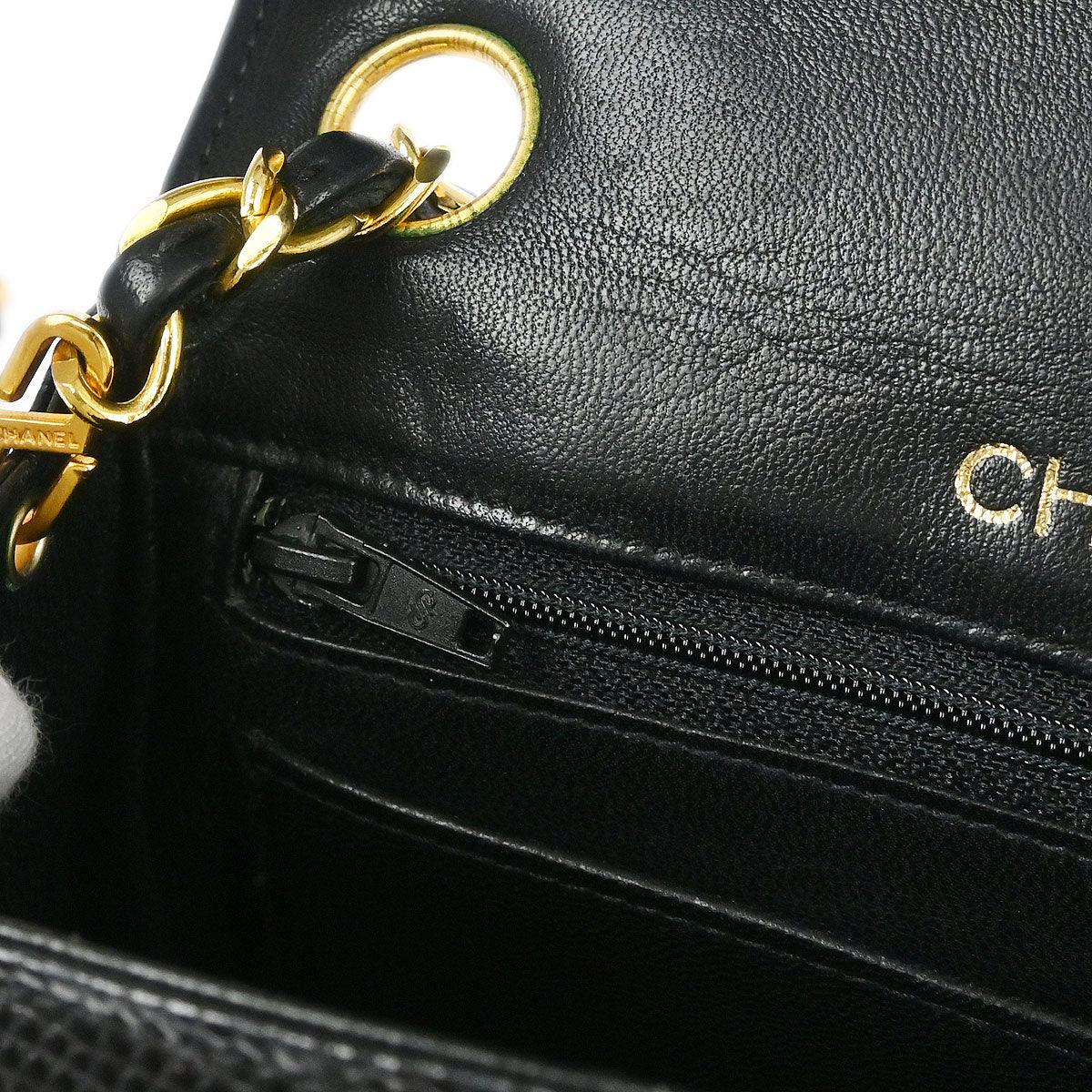 Chanel 1989-1991 * Black Lizard Mini Classic Square Flap Shoulder Bag