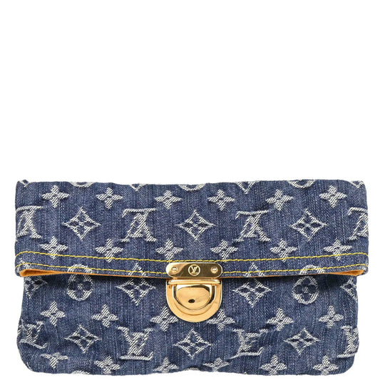 Louis Vuitton 2006 Blue Monogram Denim Pochette Plat Clutch Bag M95007