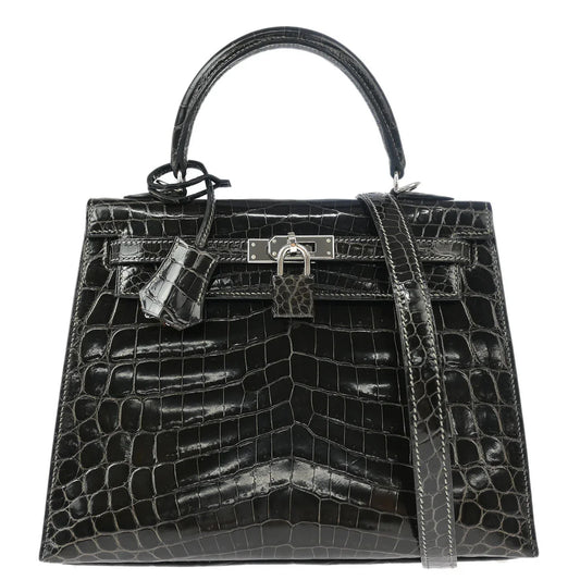 Hermes 2006* Graphite Niloticus Kelly 25 Sellier 2way Shoulder Handbag
