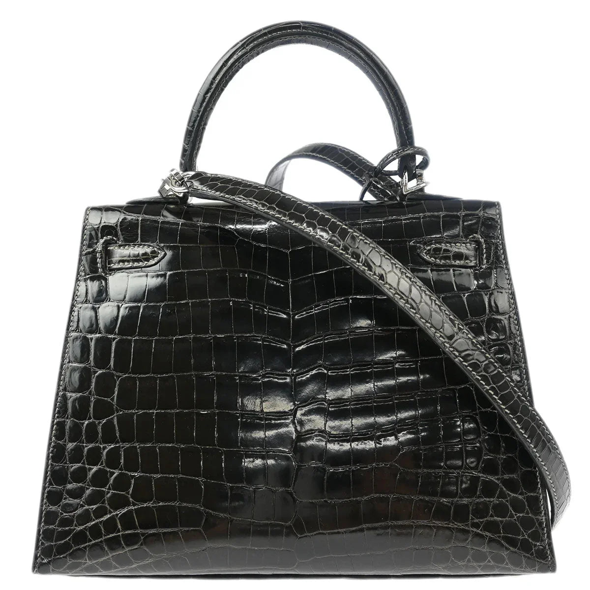 Hermes 2006* Graphite Niloticus Kelly 25 Sellier 2way Shoulder Handbag
