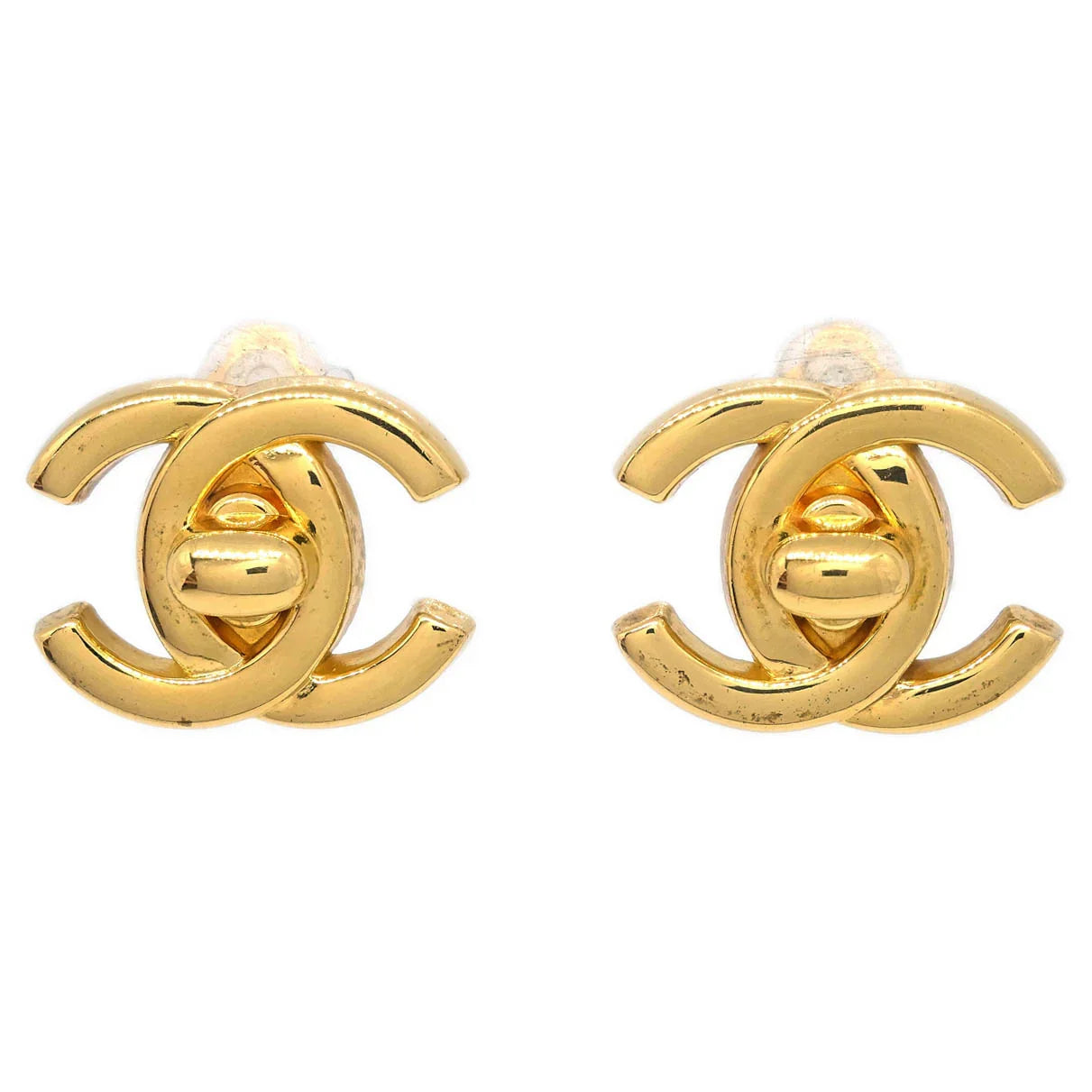 Chanel CC Turnlock Earrings Clip-On Gold Small 96A