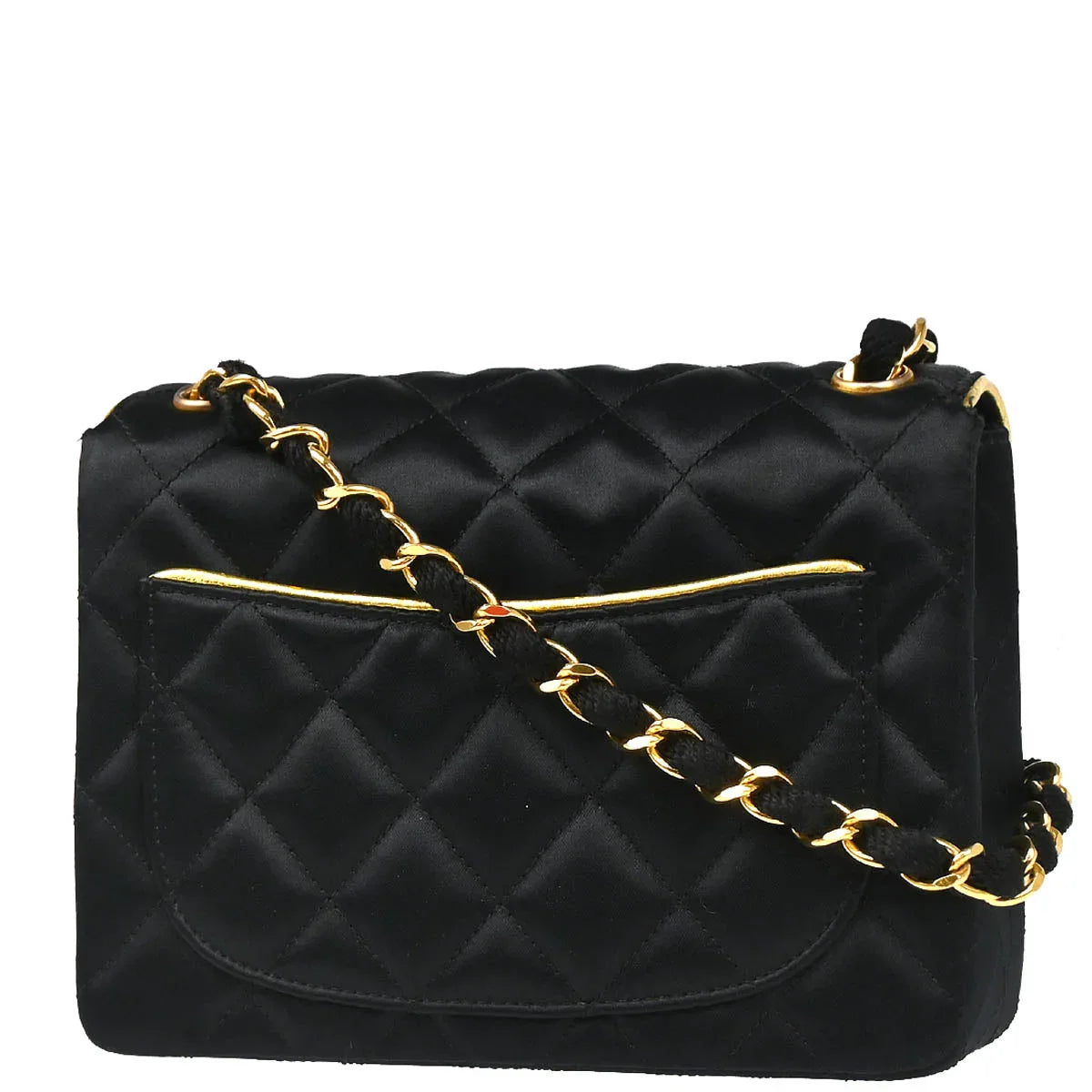 Chanel 1989-1991 Black Satin Mini Classic Square Flap Shoulder Bag