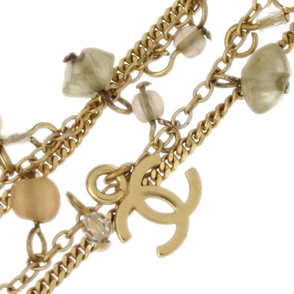 Chanel CC Chain Pendant Necklace Rhinestone Costume Pearl Gold 02P