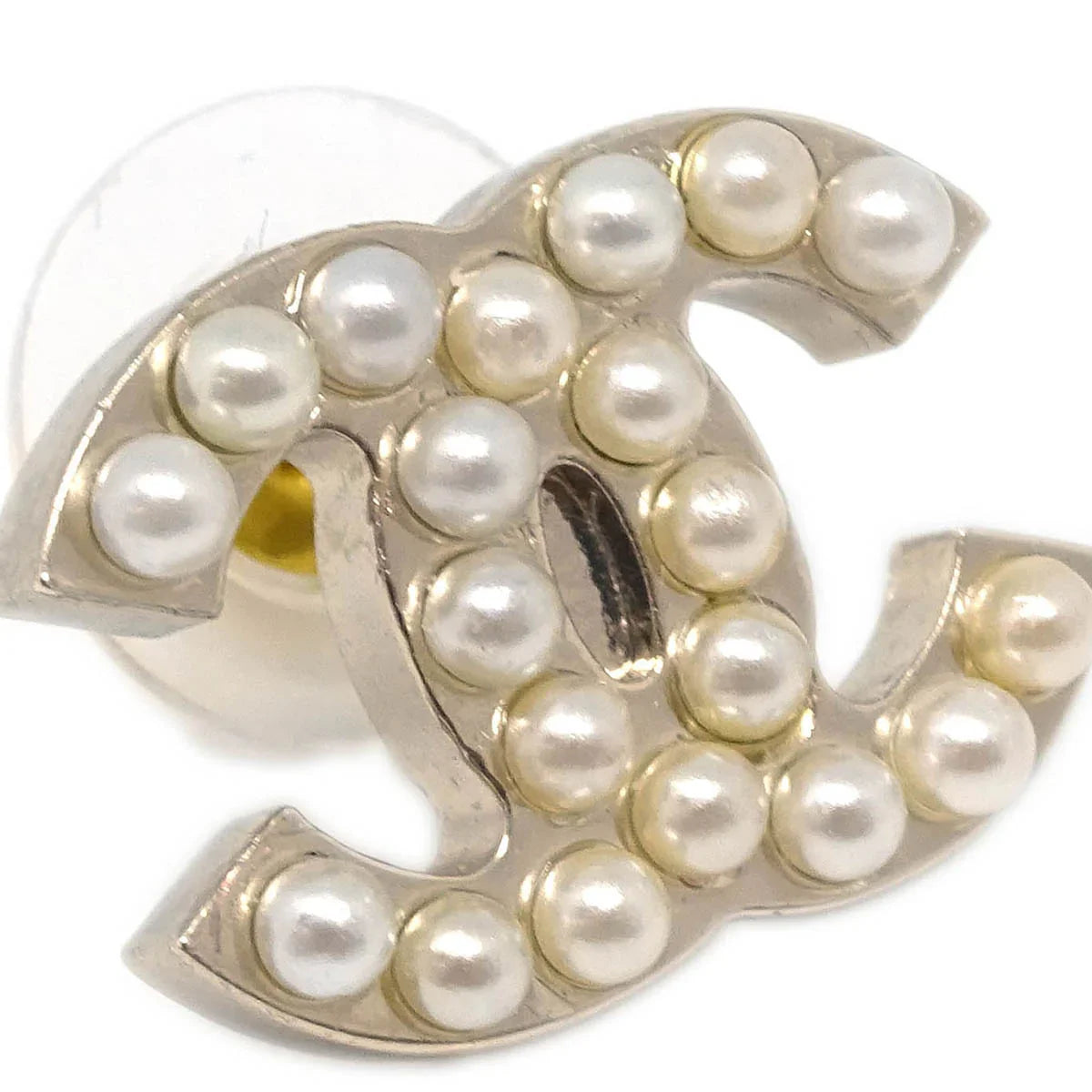 Chanel Piercing Earrings Gold CC Costume Pearl 05V