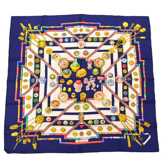 Hermes Scarf Carre 90 Petite Main Navy Small Good