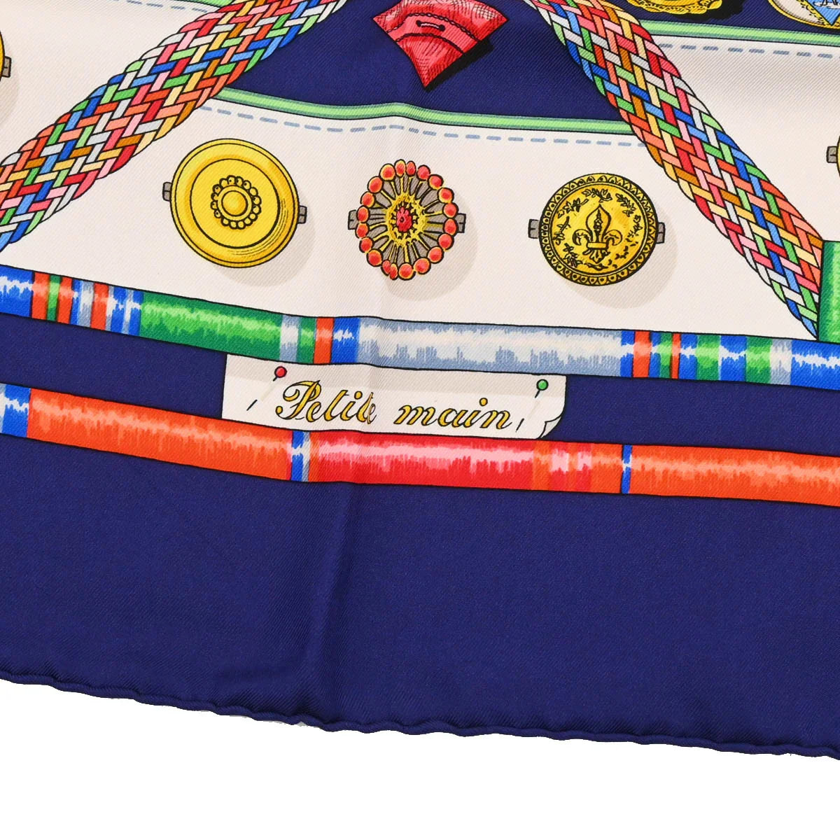 Hermes Scarf Carre 90 Petite Main Navy Small Good