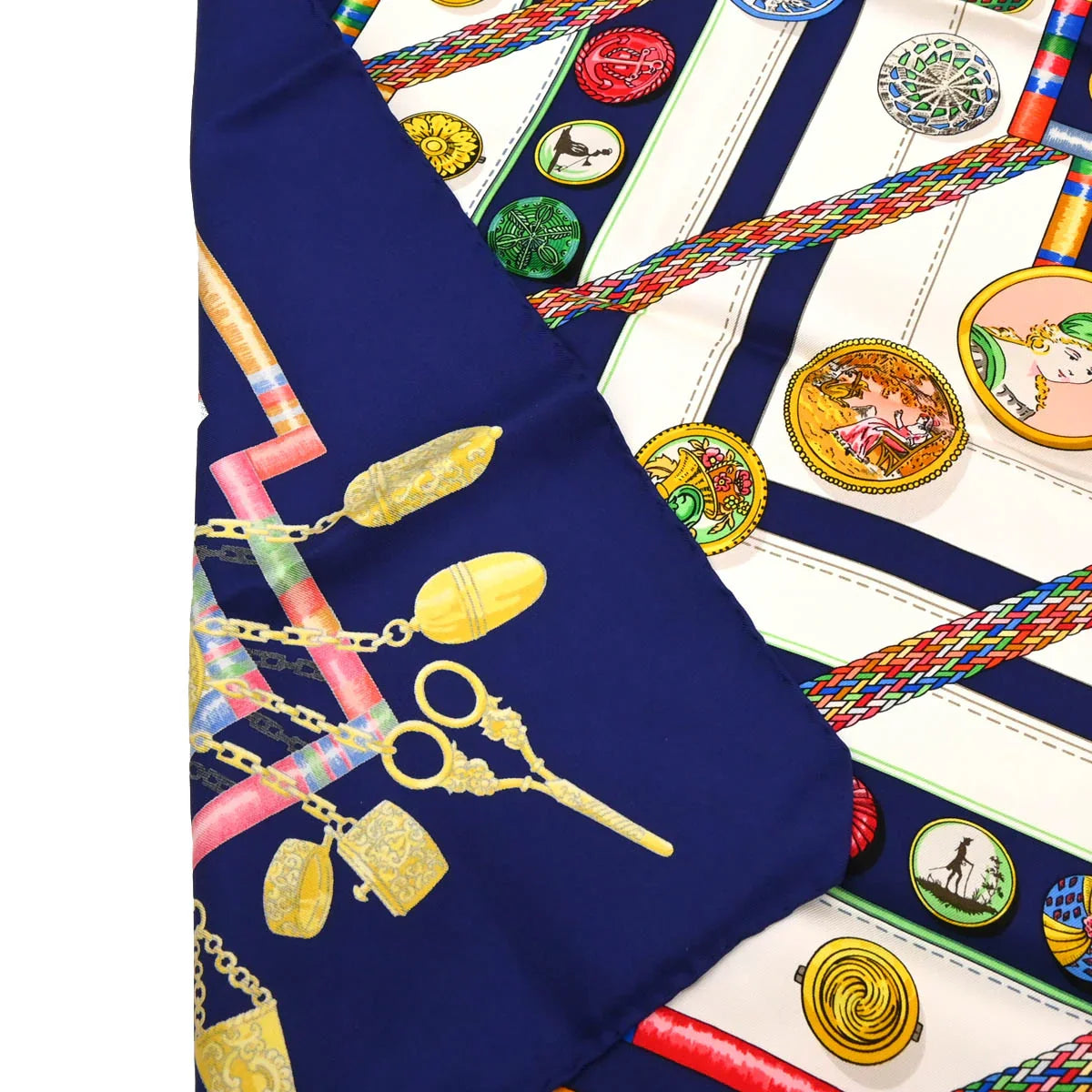 Hermes Scarf Carre 90 Petite Main Navy Small Good