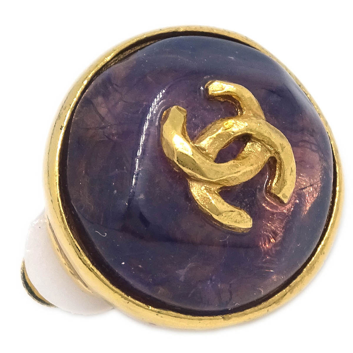 Chanel Gripoix Button Earrings Purple Clip-On 99P