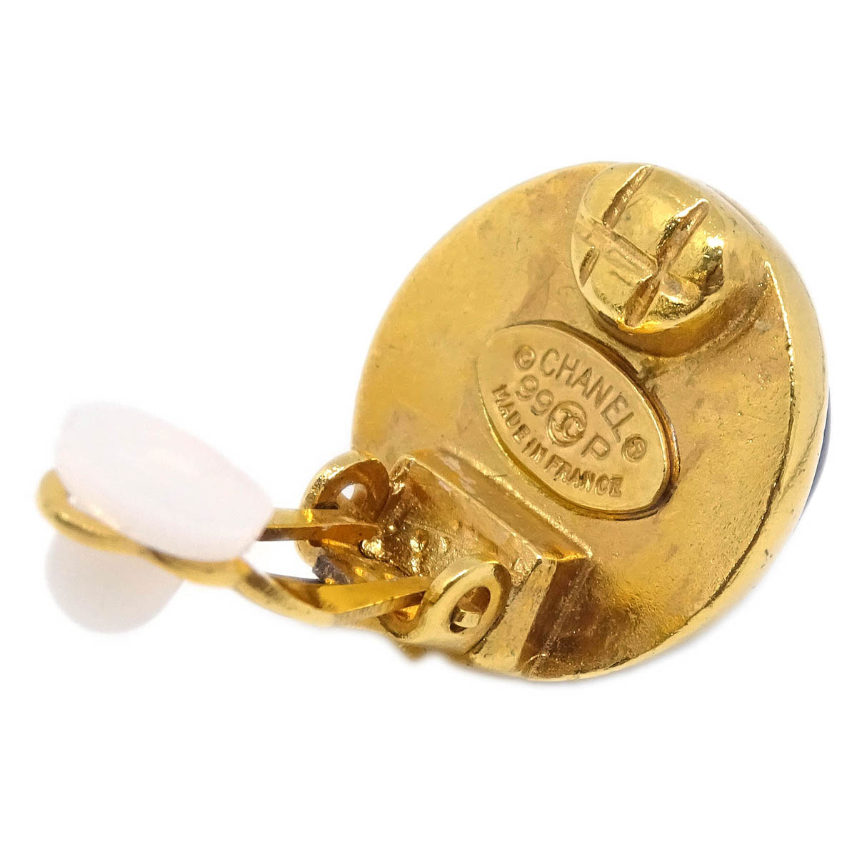 Chanel Gripoix Button Earrings Purple Clip-On 99P