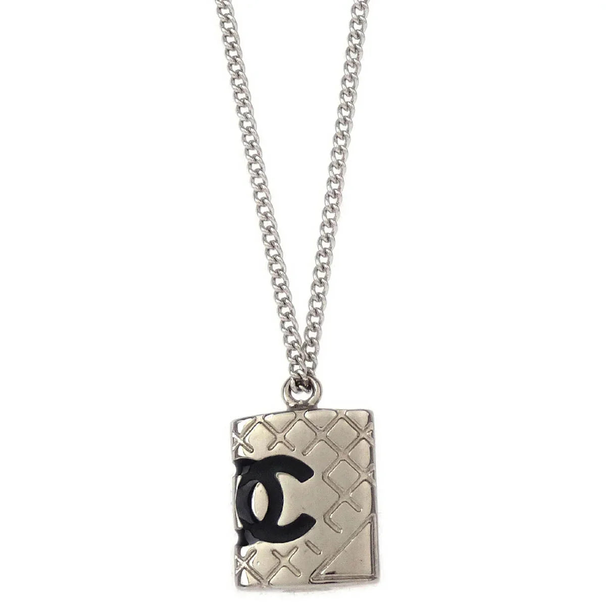Chanel Cambon Ligne Chain Necklace Pendant Silver 05C
