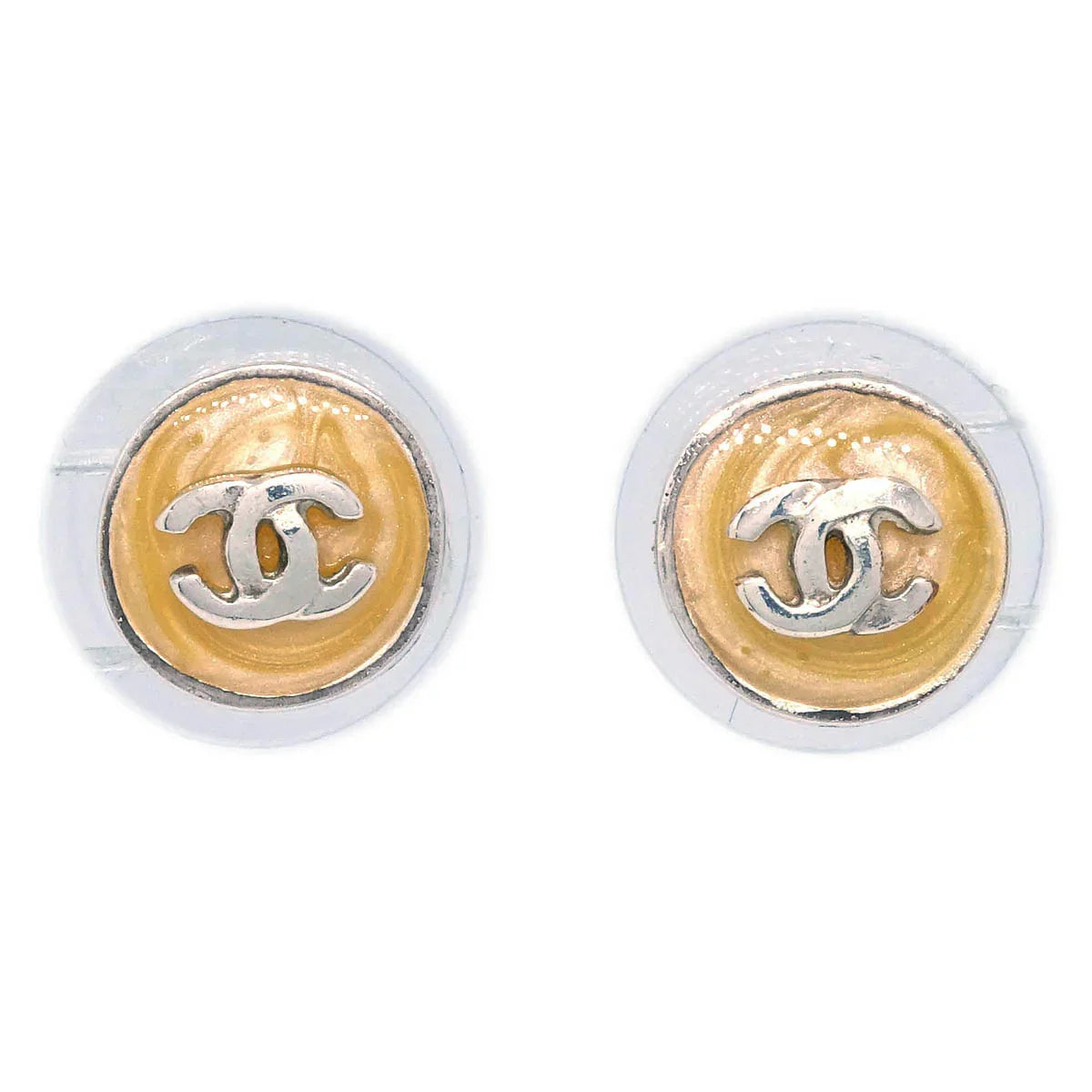Chanel Button Piercing Earrings Silver 00T