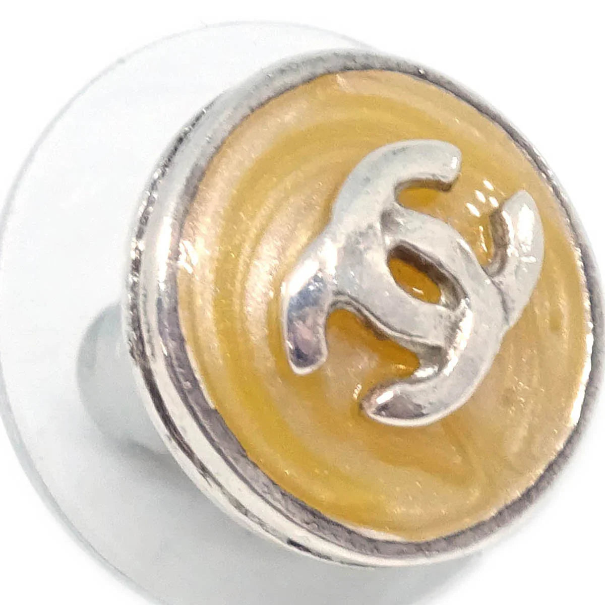 Chanel Button Piercing Earrings Silver 00T