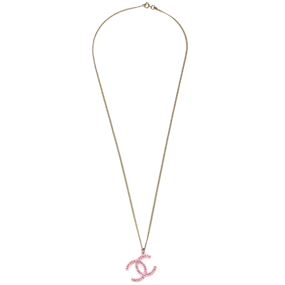 Chanel CC Chain Pendant Necklace Rhinestone Gold 04A