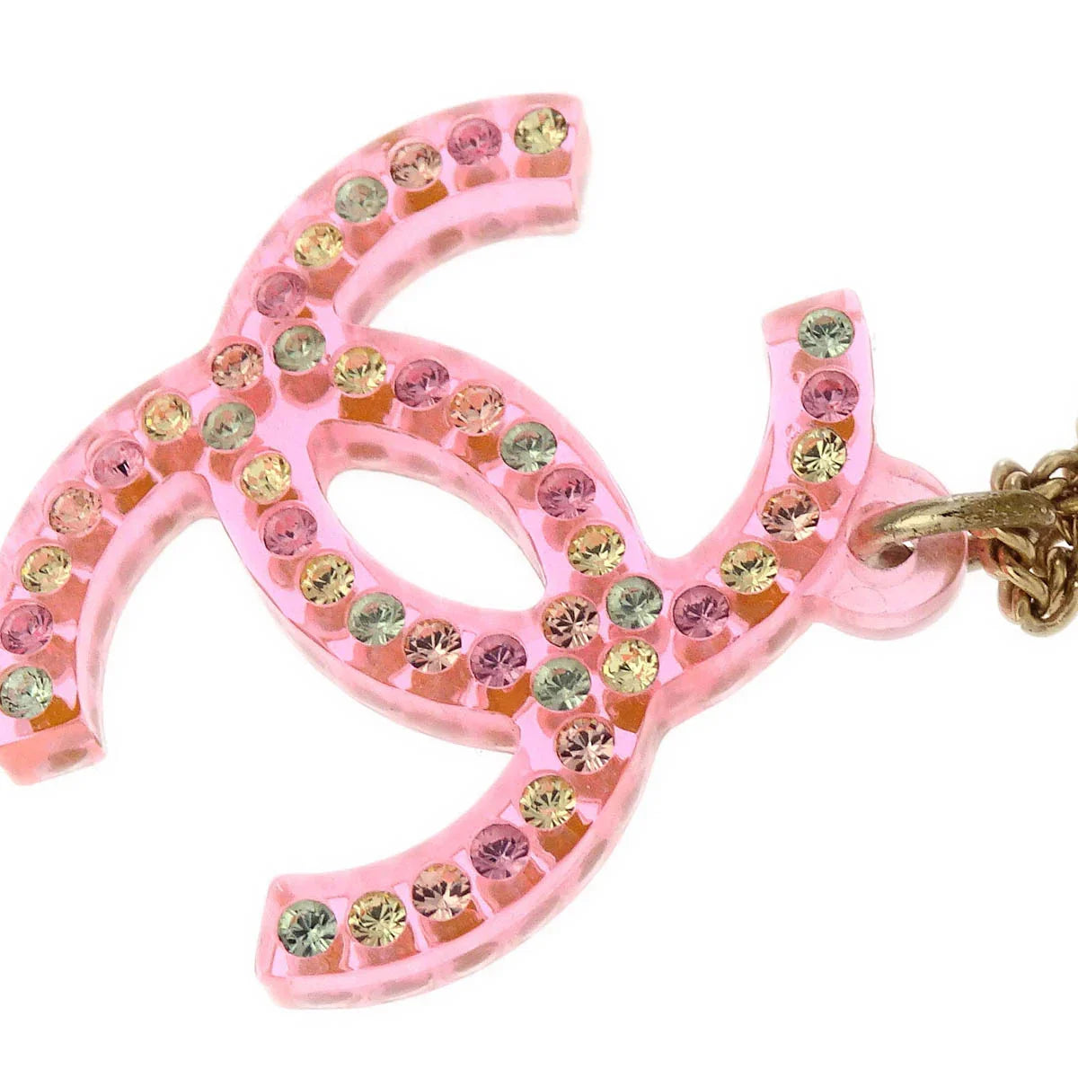 Chanel CC Chain Pendant Necklace Rhinestone Gold 04A