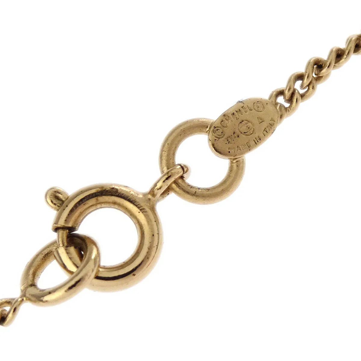 Chanel CC Chain Pendant Necklace Rhinestone Gold 04A