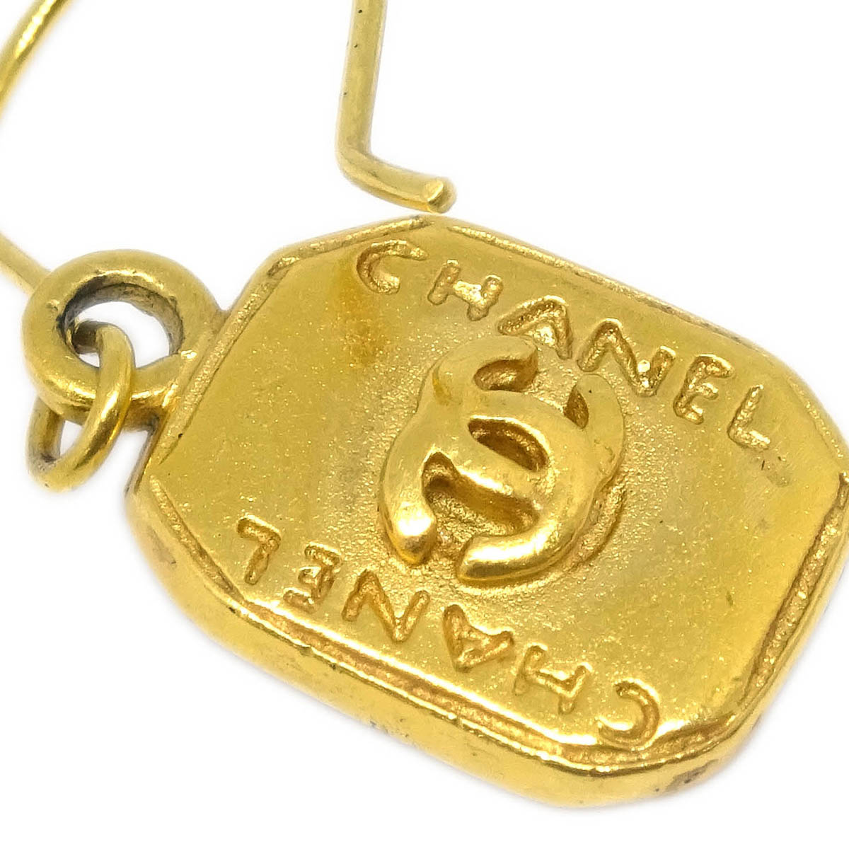 Chanel Dangle Piercing Earrings Rectangle Gold 99A