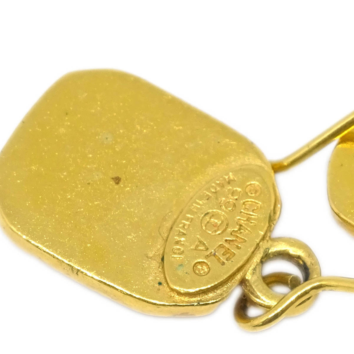 Chanel Dangle Piercing Earrings Rectangle Gold 99A
