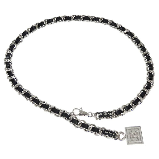 Chanel Silver Black Chain Belt Sport Line Square Charm Small Good 05A