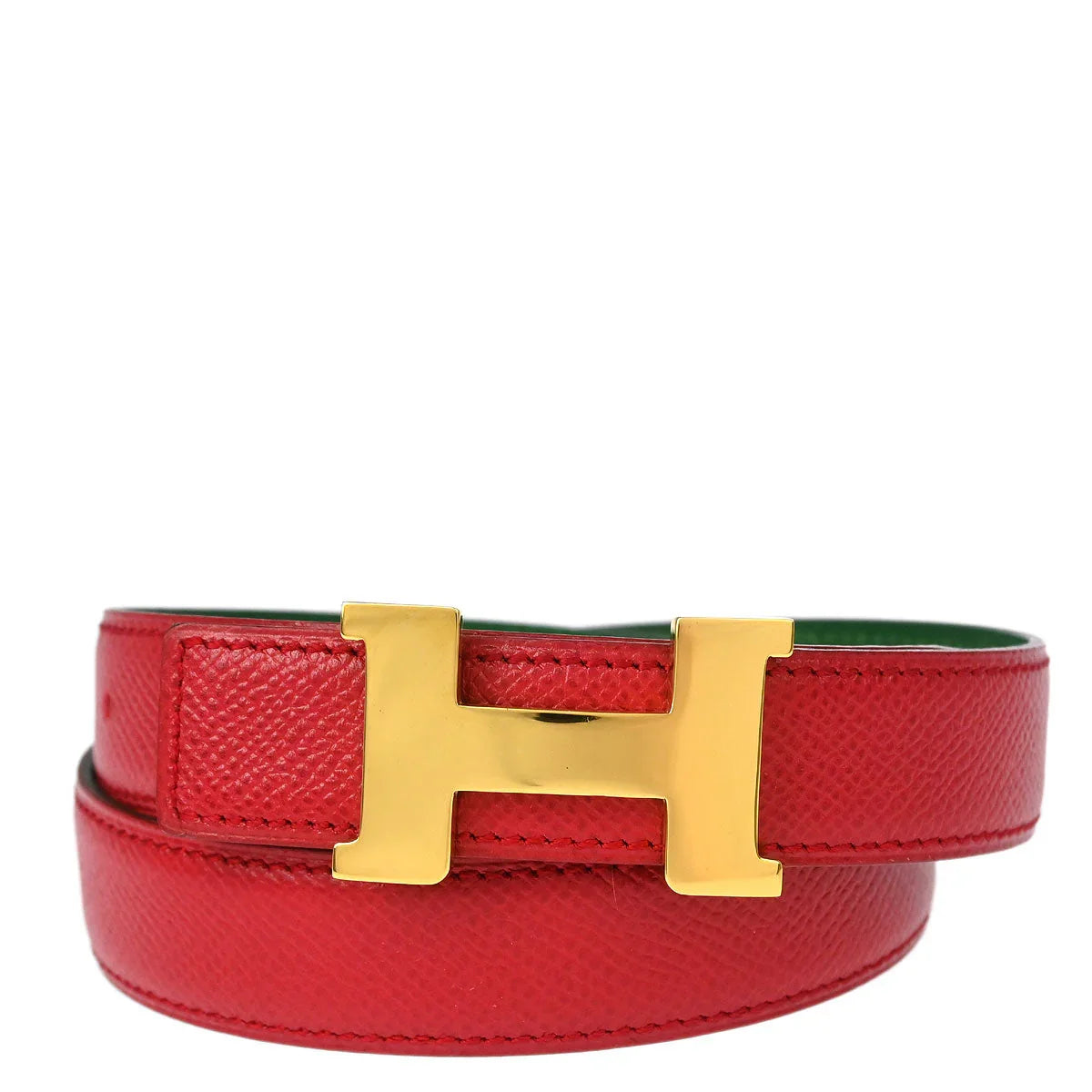 Hermes Red Courchevel Constance Reversible Belt #65 Small Good