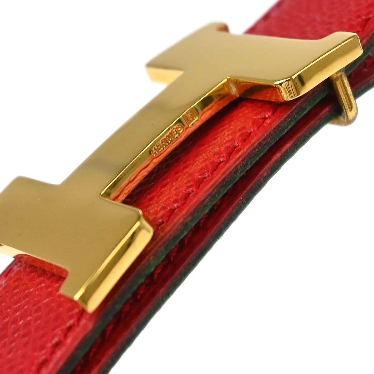 Hermes Red Courchevel Constance Reversible Belt #65 Small Good
