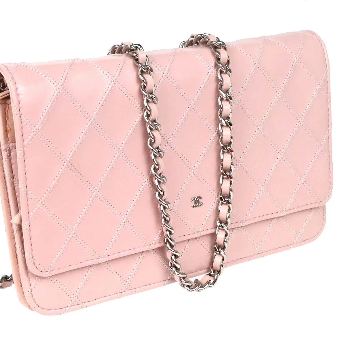 Chanel 2009-2010 Pink Calfskin Bicolore WOC Shoulder Wallet Bag