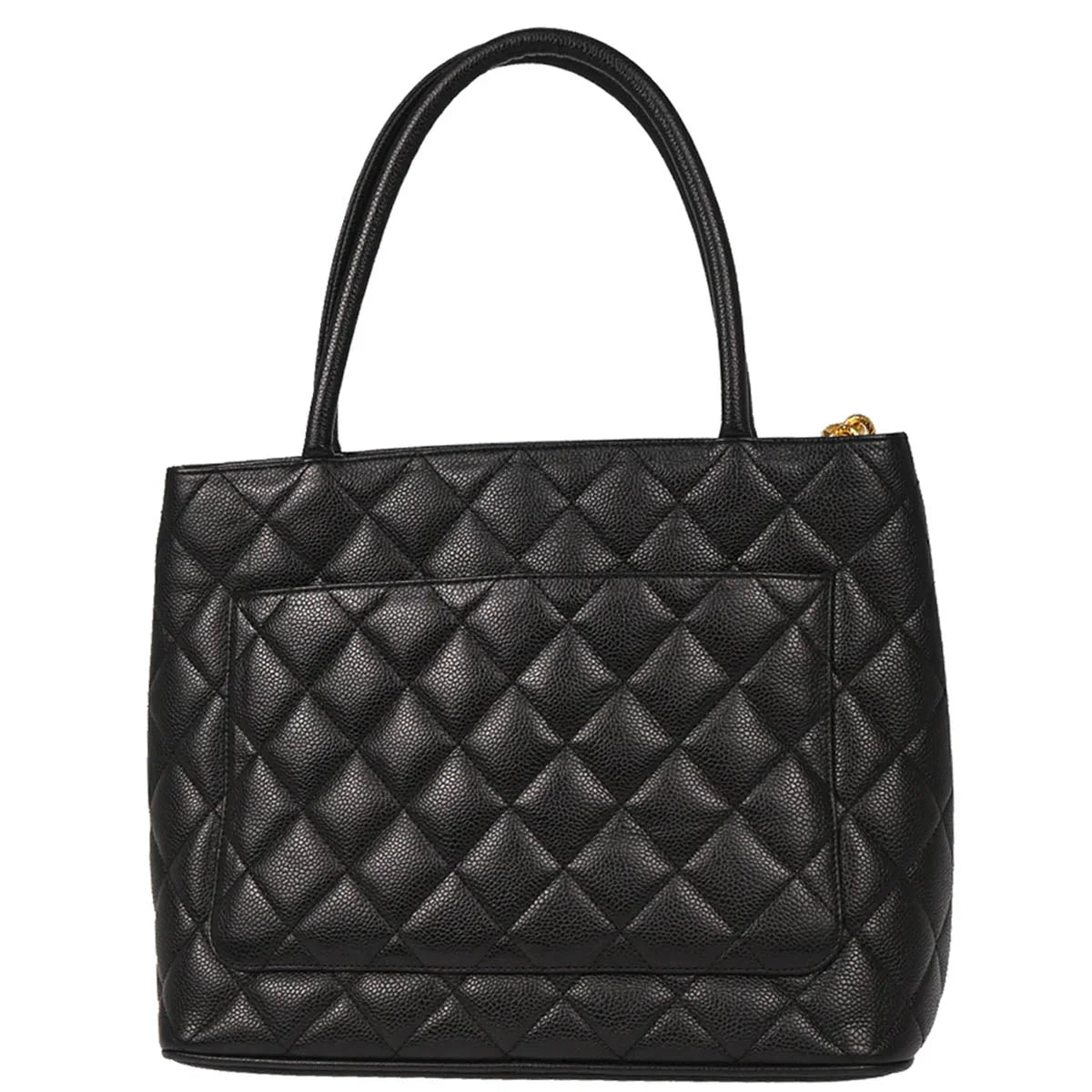 Chanel 2000-2001 Black Caviar Medallion Tote Handbag