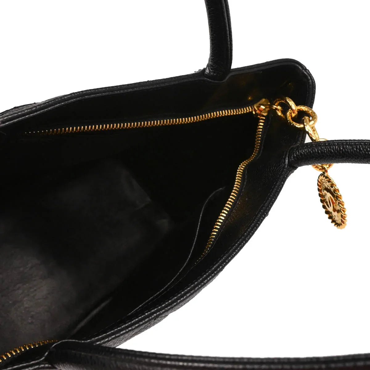 Chanel 2000-2001 Black Caviar Medallion Tote Handbag