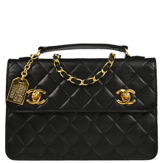 Chanel 1989-1991 Black Lambskin 2way Shoulder Handbag