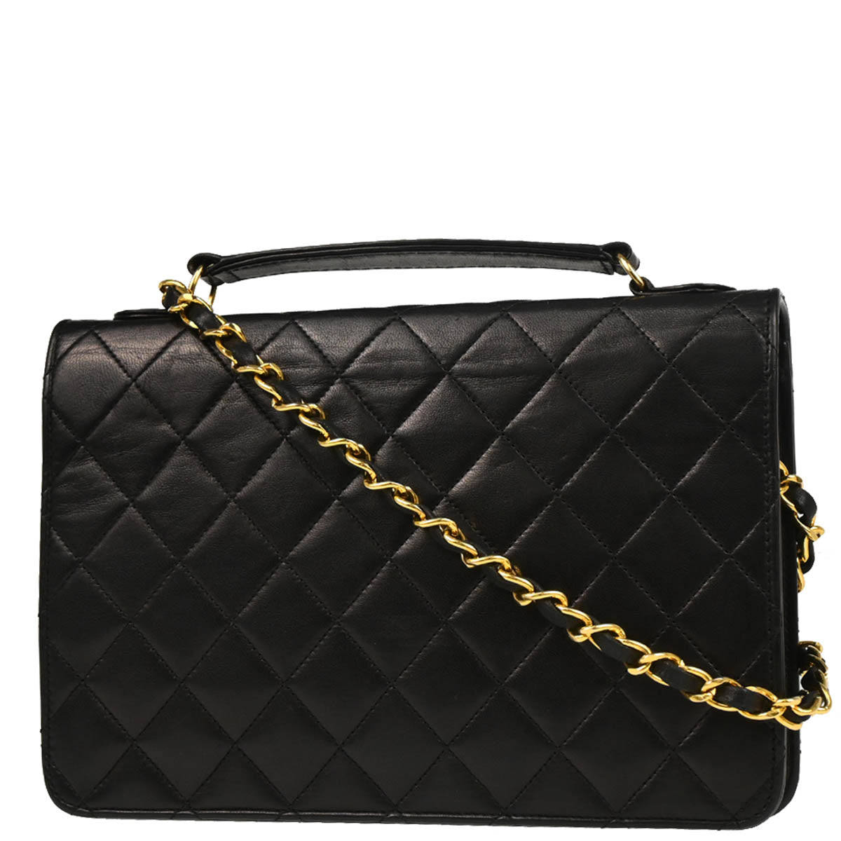 Chanel 1989-1991 Black Lambskin 2way Shoulder Handbag