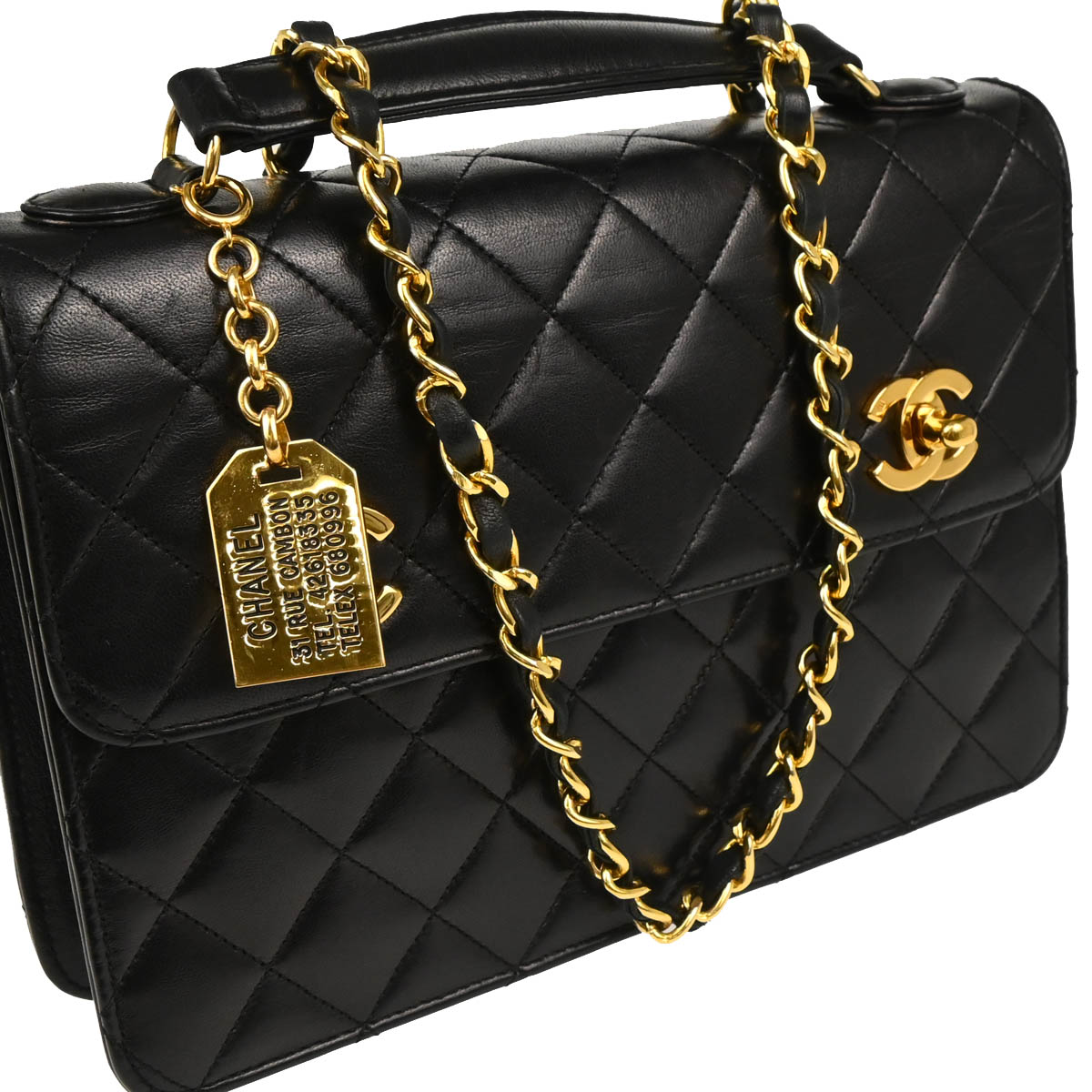 Chanel 1989-1991 Black Lambskin 2way Shoulder Handbag
