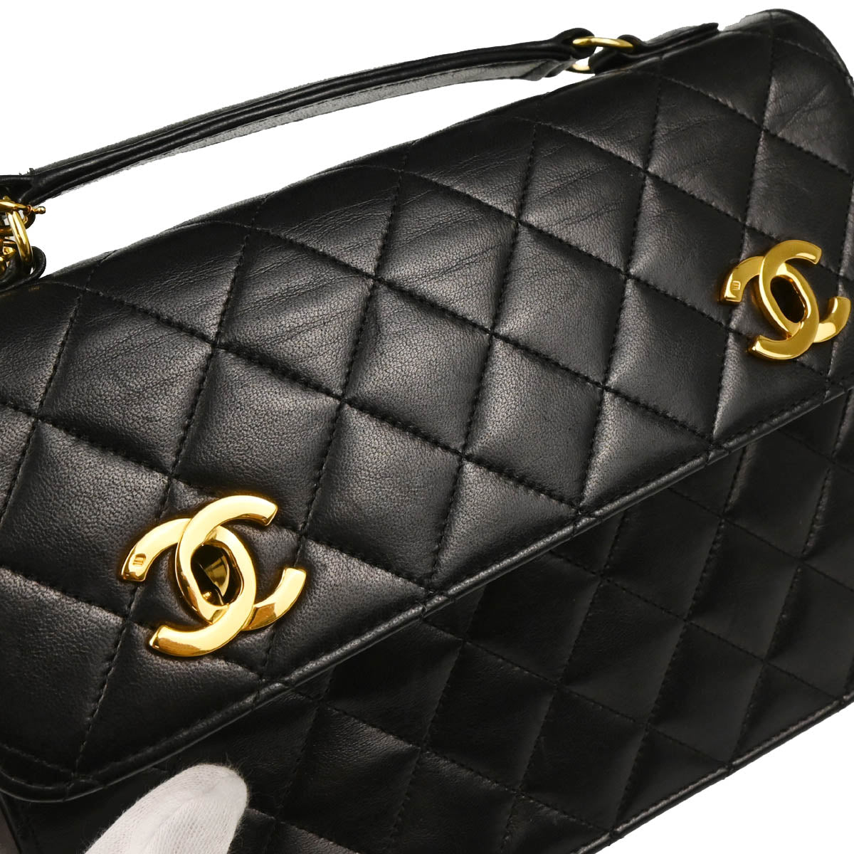 Chanel 1989-1991 Black Lambskin 2way Shoulder Handbag