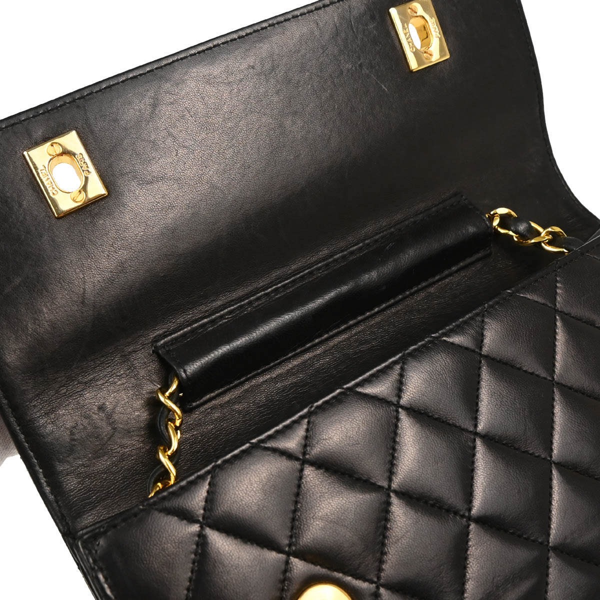 Chanel 1989-1991 Black Lambskin 2way Shoulder Handbag