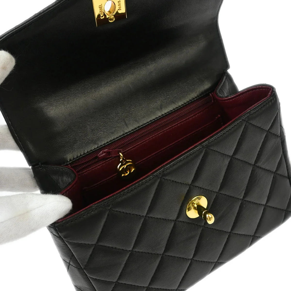 Chanel 1996-1997 Black Lambskin Top Handle Handbag