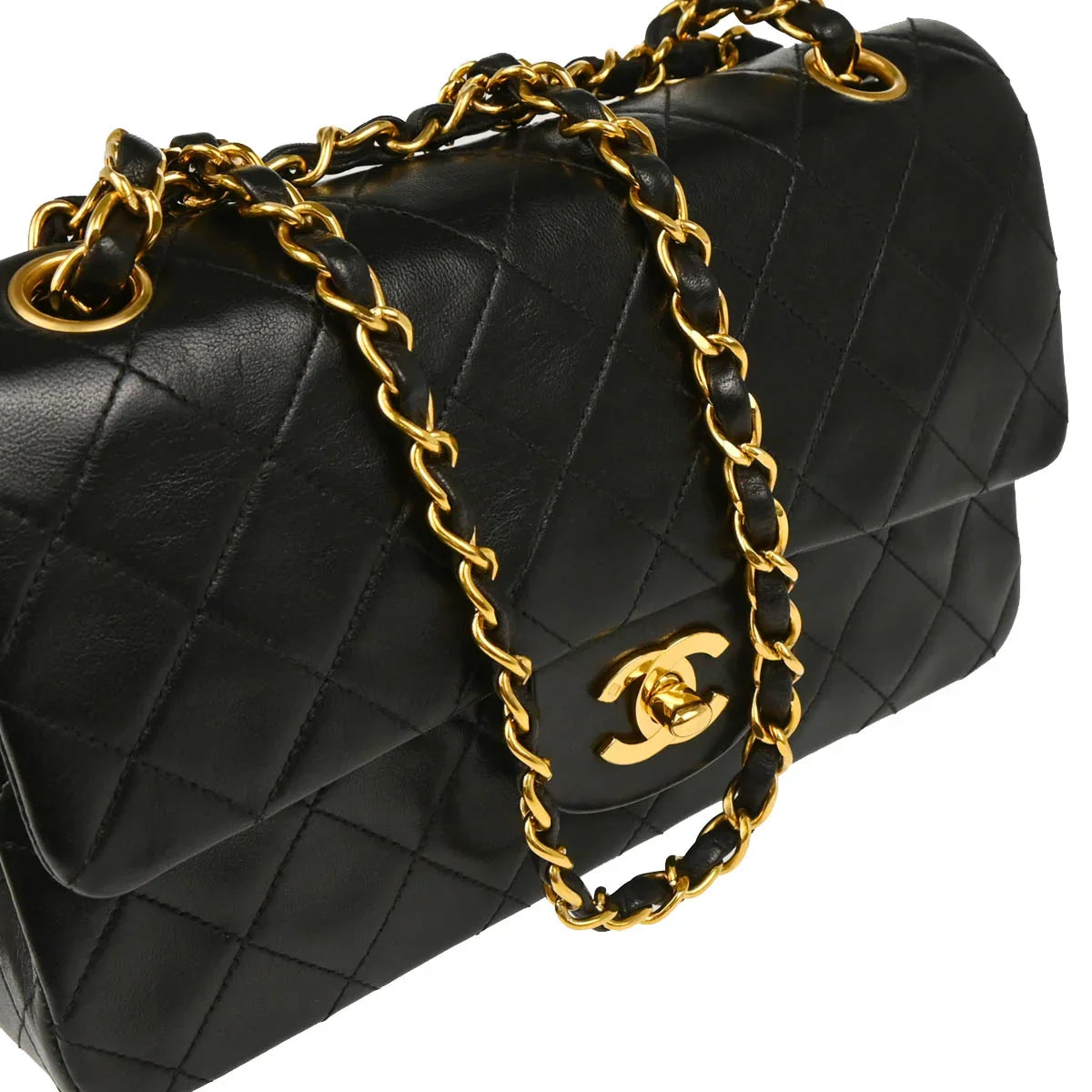 Chanel 1994-1996 Black Lambskin Small Classic Double Flap Shoulder Bag